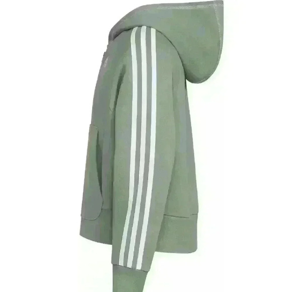 NWT Girls Adidas Zip Up Sweatshirt Hooded Fleece Silver Green Size Large 14 - Picture 7 of 7